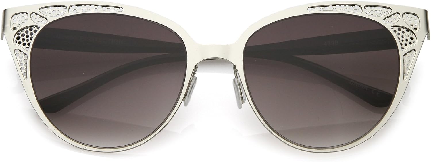 

Солнцезащитные очки zeroUV Retro с перфорированными металлическими овальными линзами нейтрального градиента и плоскими линзами в форме «кошачьего глаза», диаметр линз 54 мм, Silver / Lavender