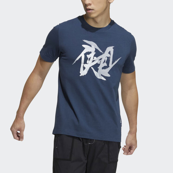 Футболка Men's adidas WJ T GFX Martial Arts Series Word Printing Round Neck Short Sleeve Navy Blue T-Shirt, синий — фото 2