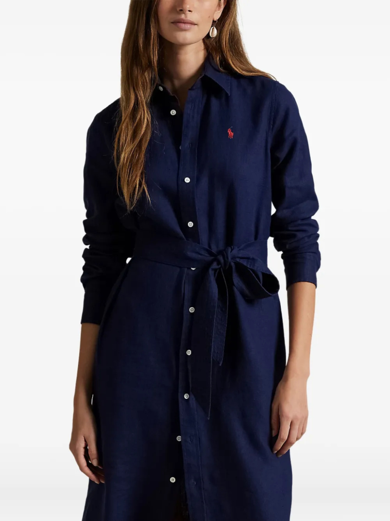 Платье-рубашка с поясом и застежкой на пуговицы Polo Ralph Lauren, синий — фото 4