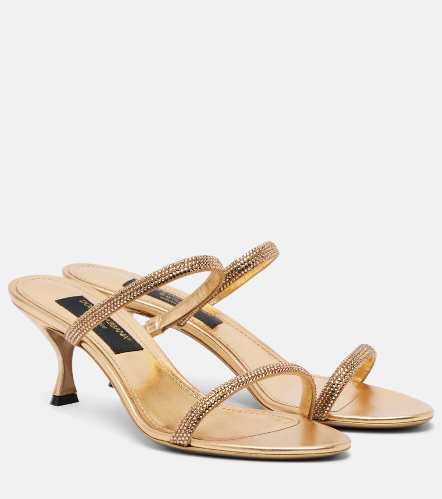 Атласная шлепанцы с кристаллами Dolce&Gabbana, Gold