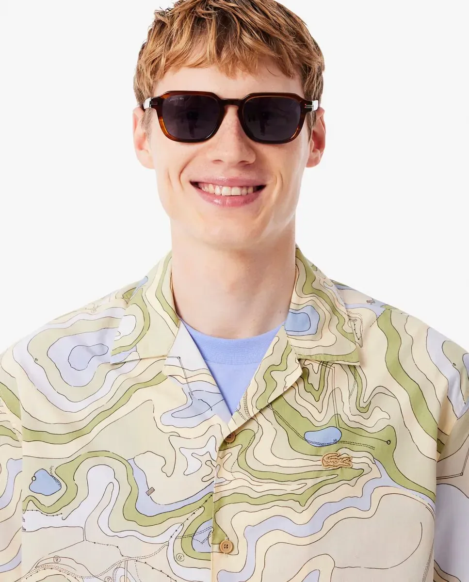 Мужская рубашка с коротким рукавом из хлопка Lacoste, бежевый — фото 3