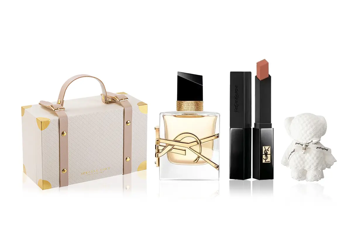 

SAINT LAURENT Набор женской парфюмерии libre present champagne gold box eau de parfum 30ml + полноразмерная помада