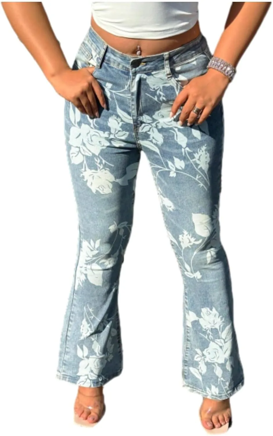 

Женские джинсы Wide Leg High Waisted с 3D Print Flower WGXWGX
