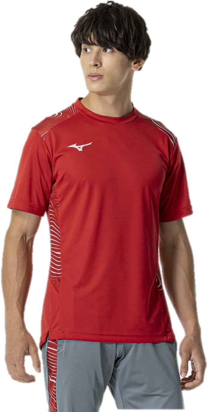 

Футболка MIZUNO, короткий рукав, влагоотводящая, быстросохнущая, приталенный крой, унисекс (P2MAB040), красный