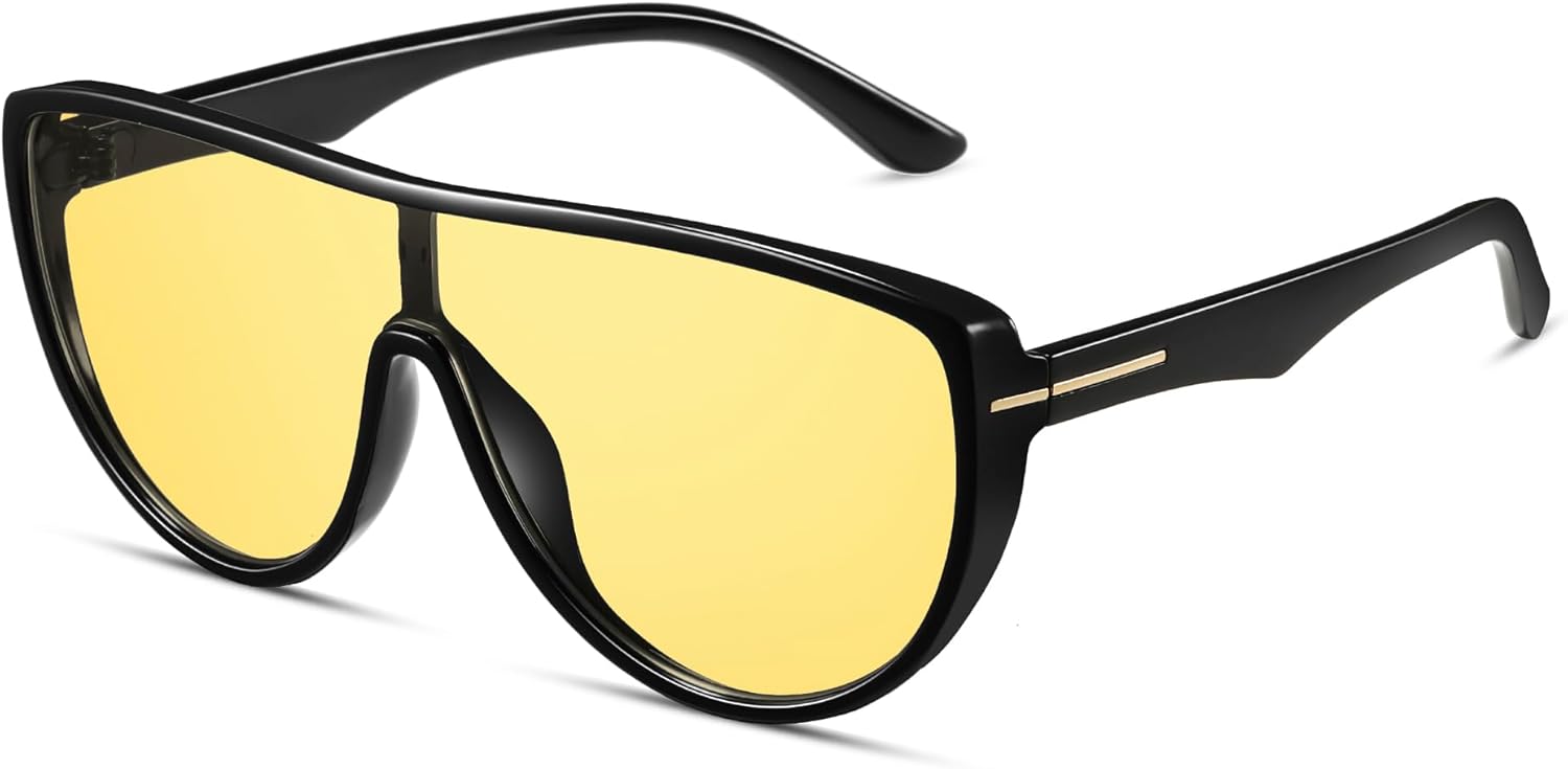 

Большие солнцезащитные очки-авиаторы для женщин и мужчин, ретро, ​​большие круглые очки-авиаторы, модные винтажные солнцезащитные очки-щитки в стиле 70-х CL013 Colrea, Black Frame/Yellow Lenses