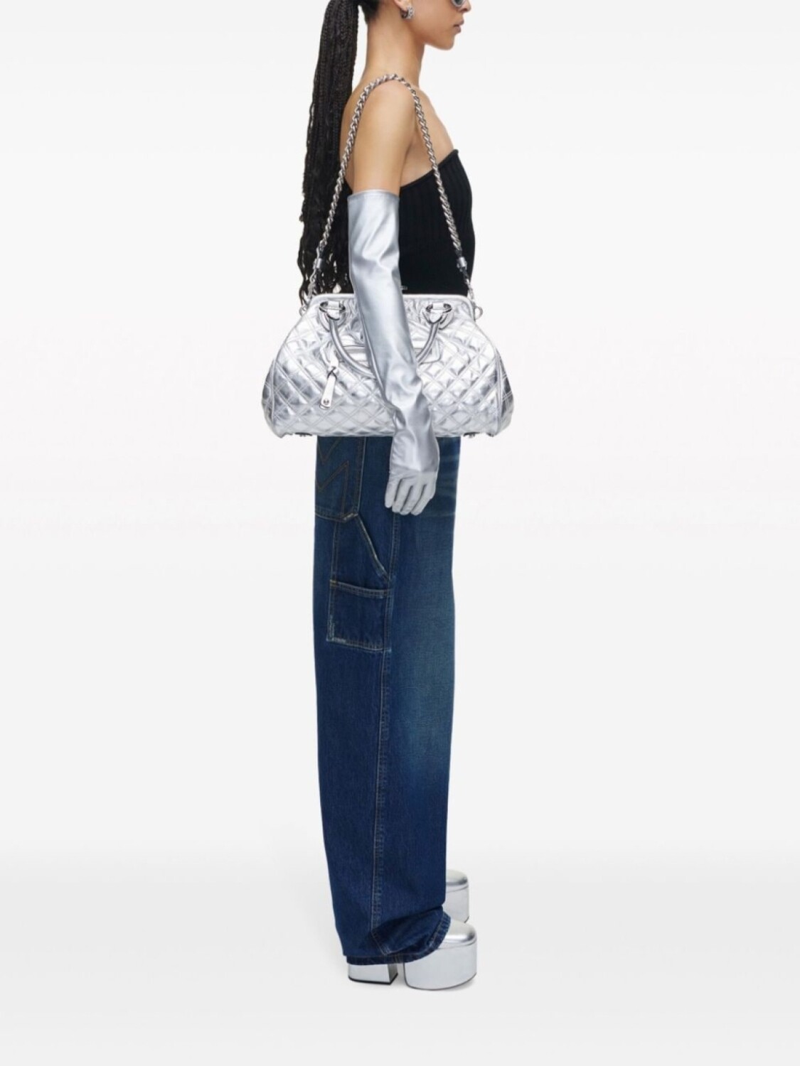 Marc Jacobs сумка-тоут The Stam с эффектом металлик, серебристый — фото 3