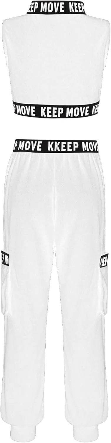 Детский спортивный костюм с принтом Moggemol, топ и леггинсы, White Sleeveless — фото 2