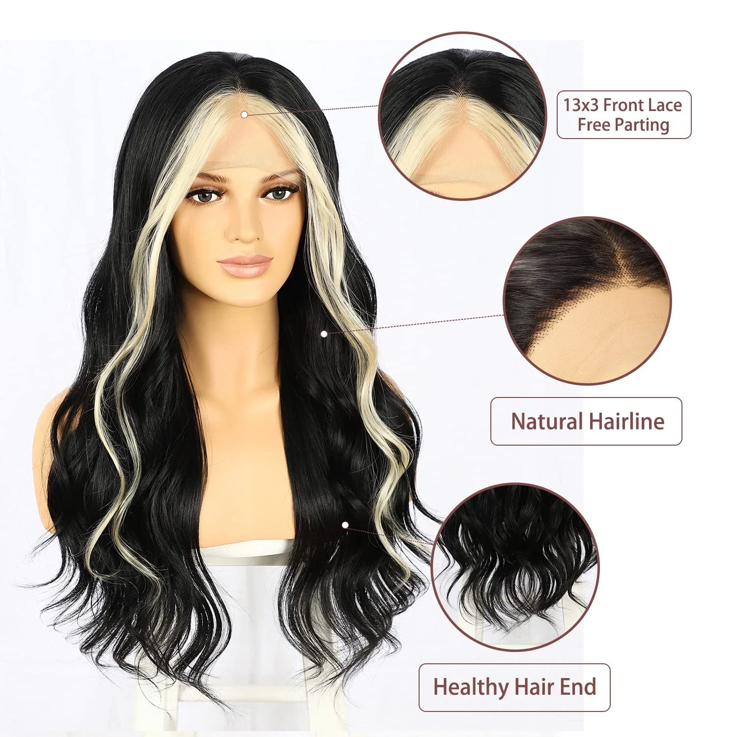 Черный парик Sapphirewigs Lace Front с мелированием, синтетический, волнистый, 13 x 3 Sapphirewigs, Black/613 Blonde — фото 2