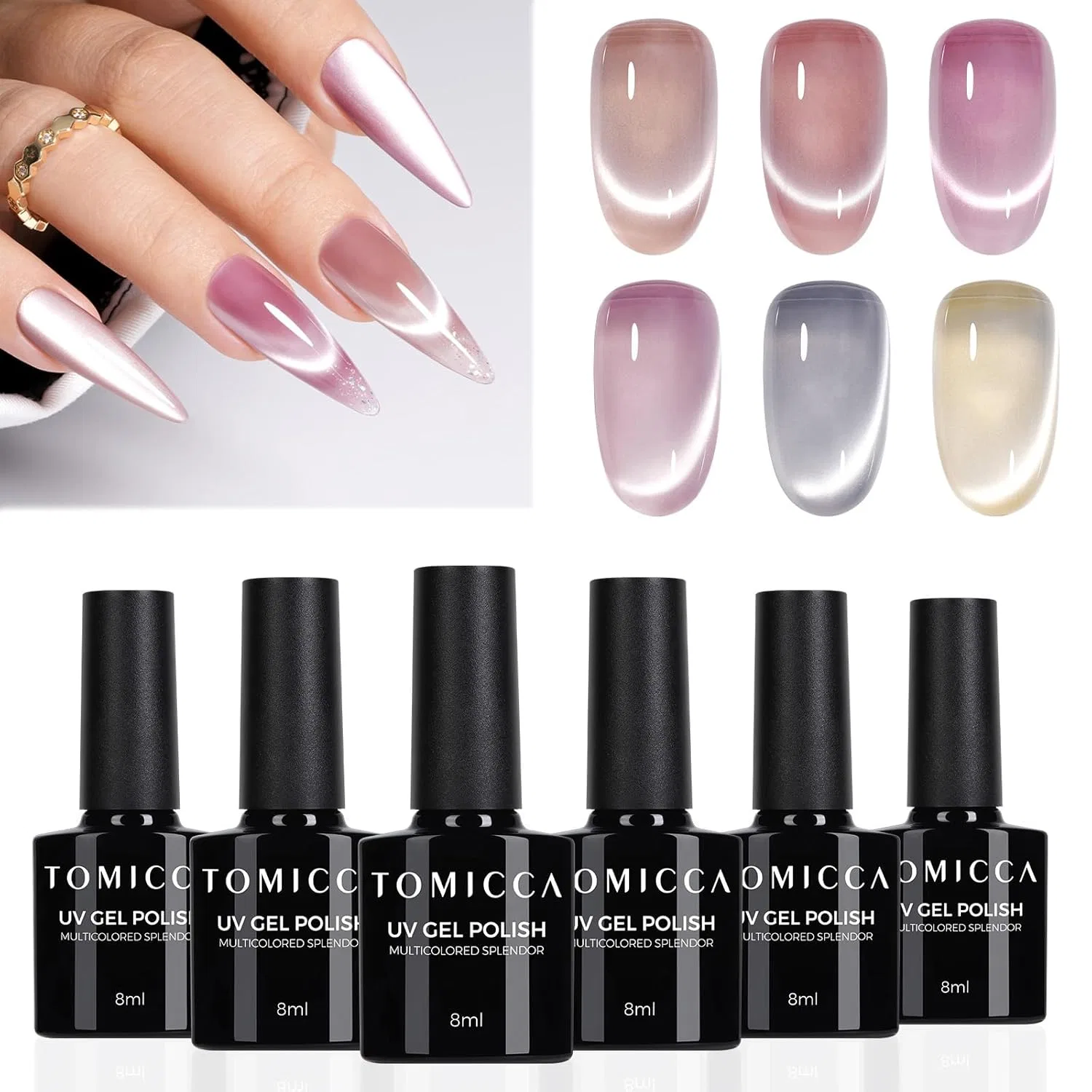 Гель-лак для ногтей «Cat Eyes Jelly Magnet» от TOMICCA, 6 цветов Tomicca, Cat Magnetic Eye-Milky Jelly