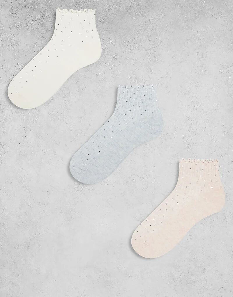 

Носки до щиколотки Cotton On, 3 шт., с оборками и стразами, разноцветные Cotton On