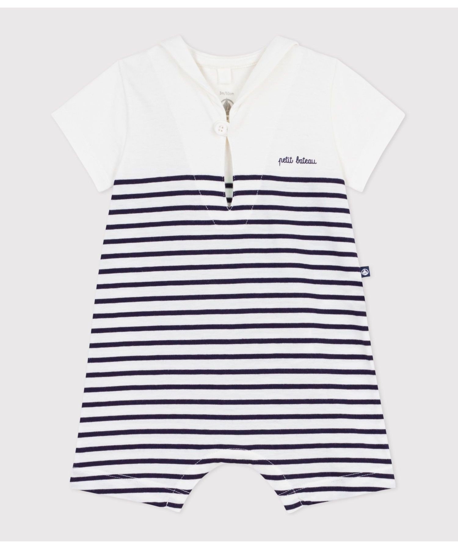 Короткий комбинезон с матросским воротником Petit Bateau, Off-white/Blue