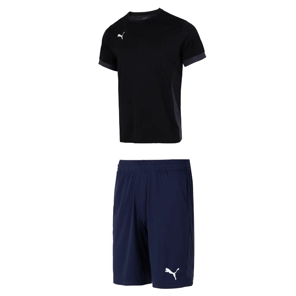 

Повседневная спортивная мужская черная/синяя футболка с короткими рукавами + шорты Puma, черный/синий
