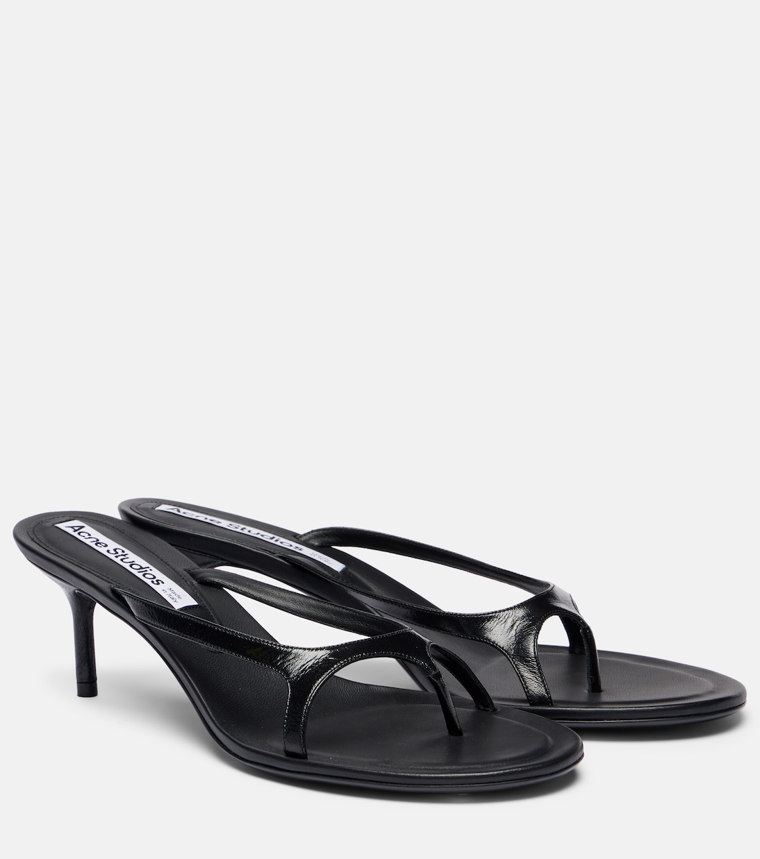 Бирюзовые сандалии-шлепанцы Beverly из лаковой кожи Acne Studios, черный