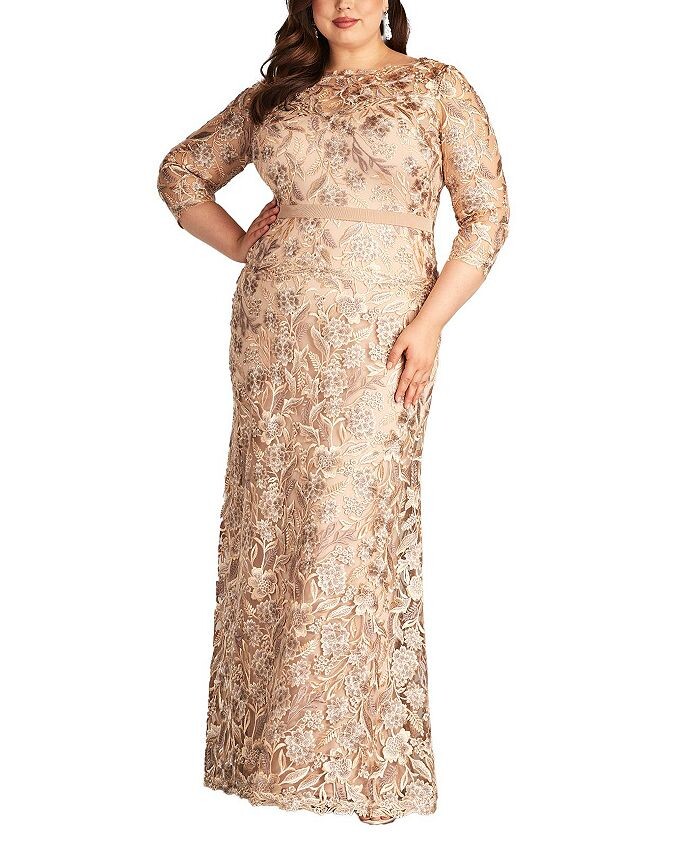 

Платье-иллюзия с вышивкой Tadashi Shoji Marcel - большие размеры, коричневый/бежевый