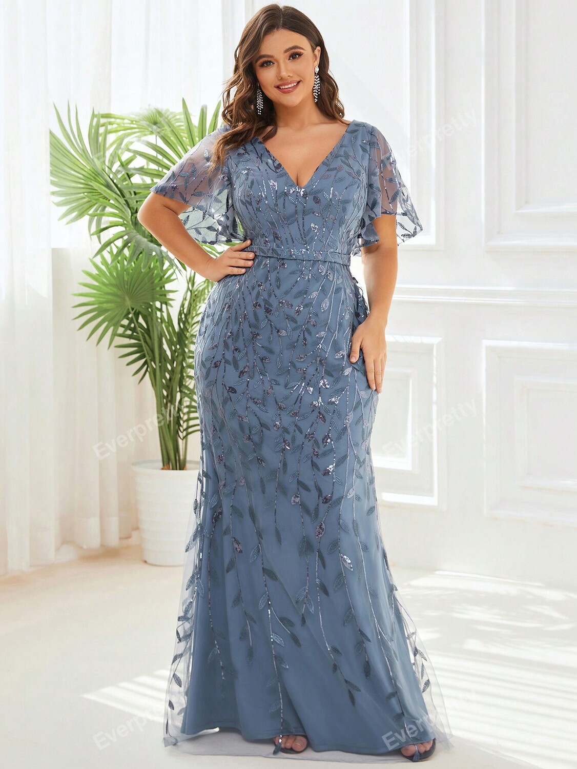 

Вечернее платье Plus с укороченной сеткой и пайетками Ever-Pretty, пастельно-синий