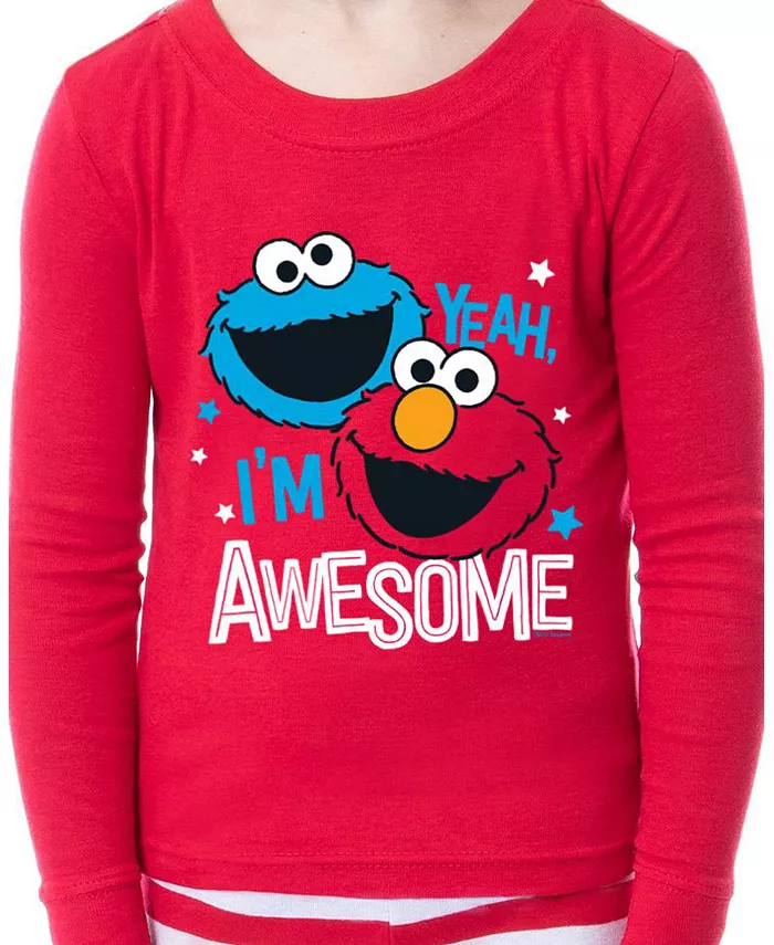Детский пижамный комплект для девочек с длинным рукавом "Elmo Cookie Monster I'm Awesome" (2 предмета) Sesame Street, красный — фото 3