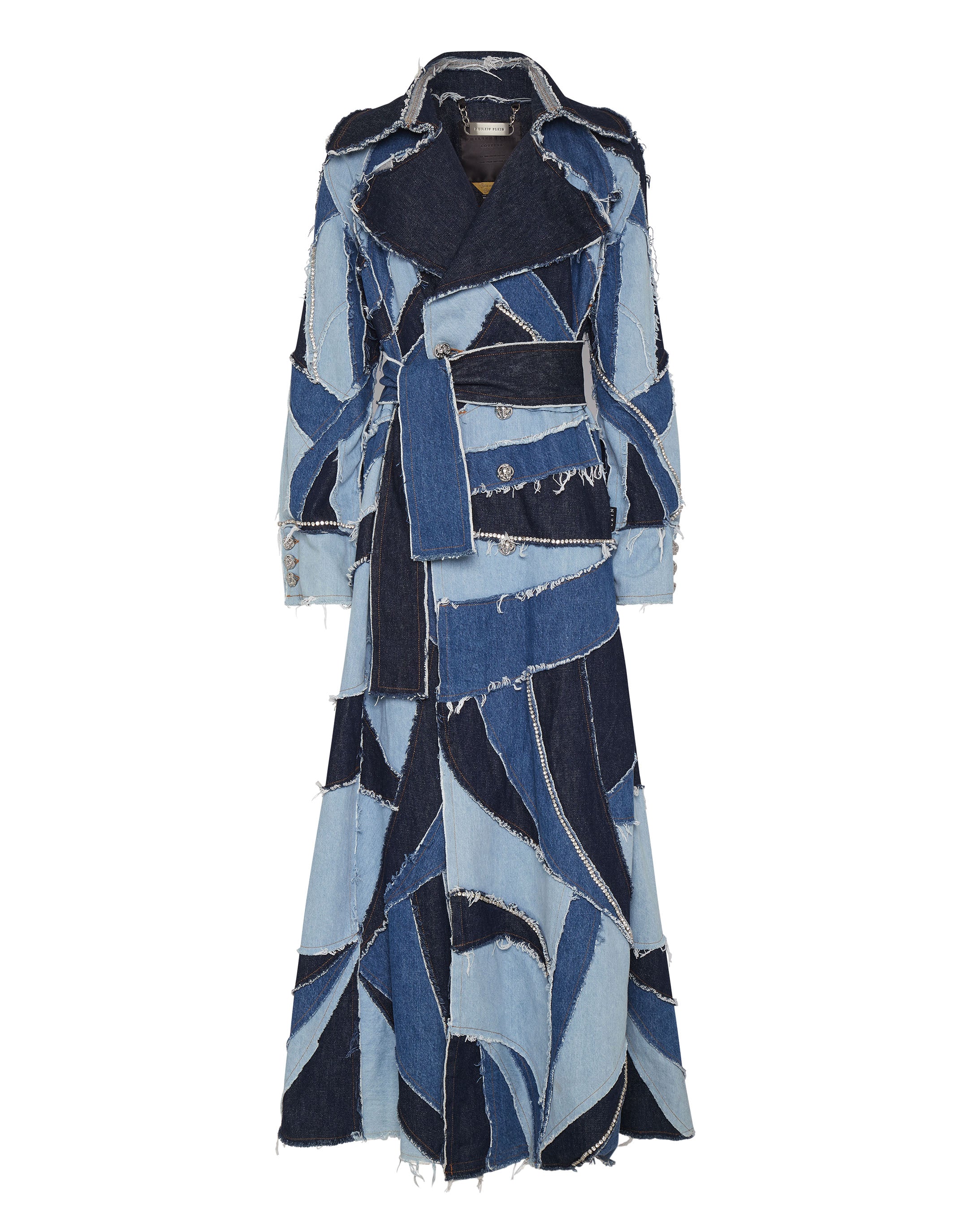 

Джинсовый тренч в стиле пэчворк PHILIPP PLEIN, цвет middle blue