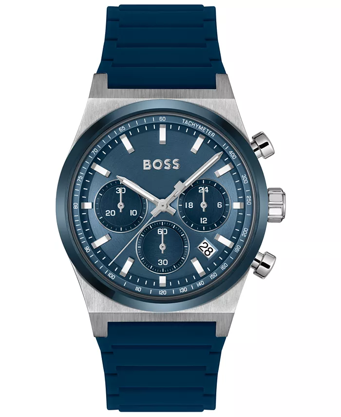 

Мужские часы Candor Quartz Chronograph с синим силиконовым ремешком, 41 мм Hugo Boss