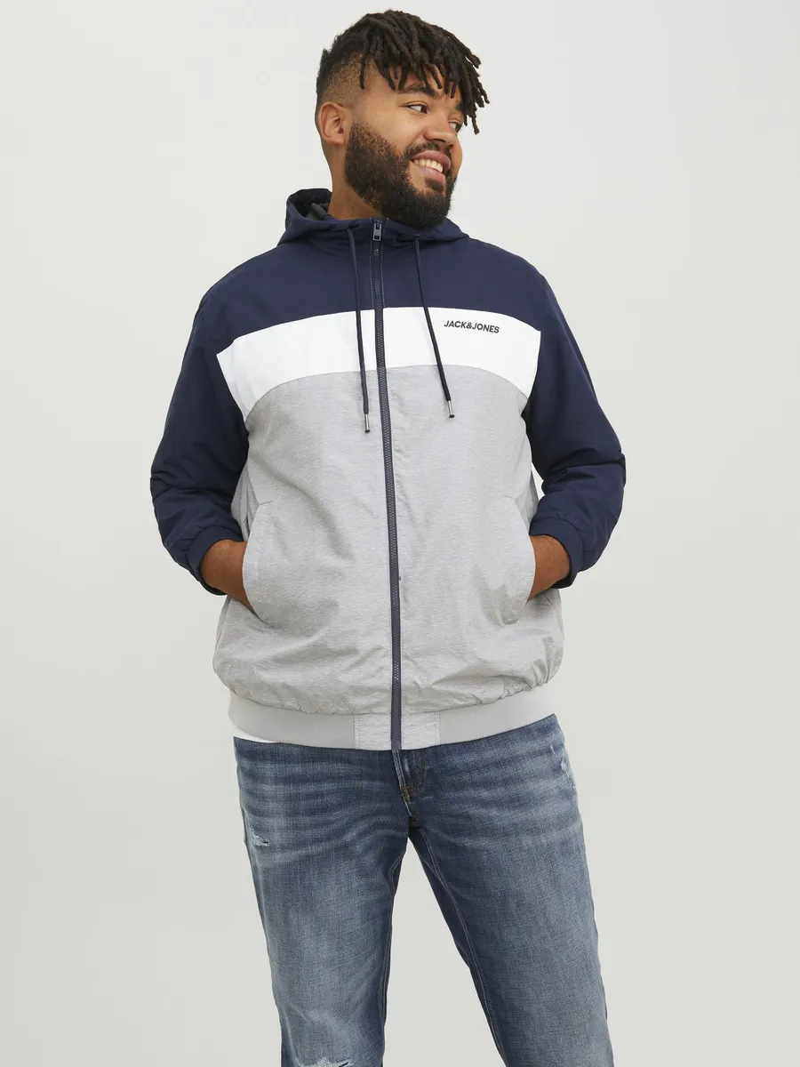 

Бомбер Jack & Jones PlusSize "JJERUSH HOOD BOMBER NOOS PLS", с капюшоном, синий