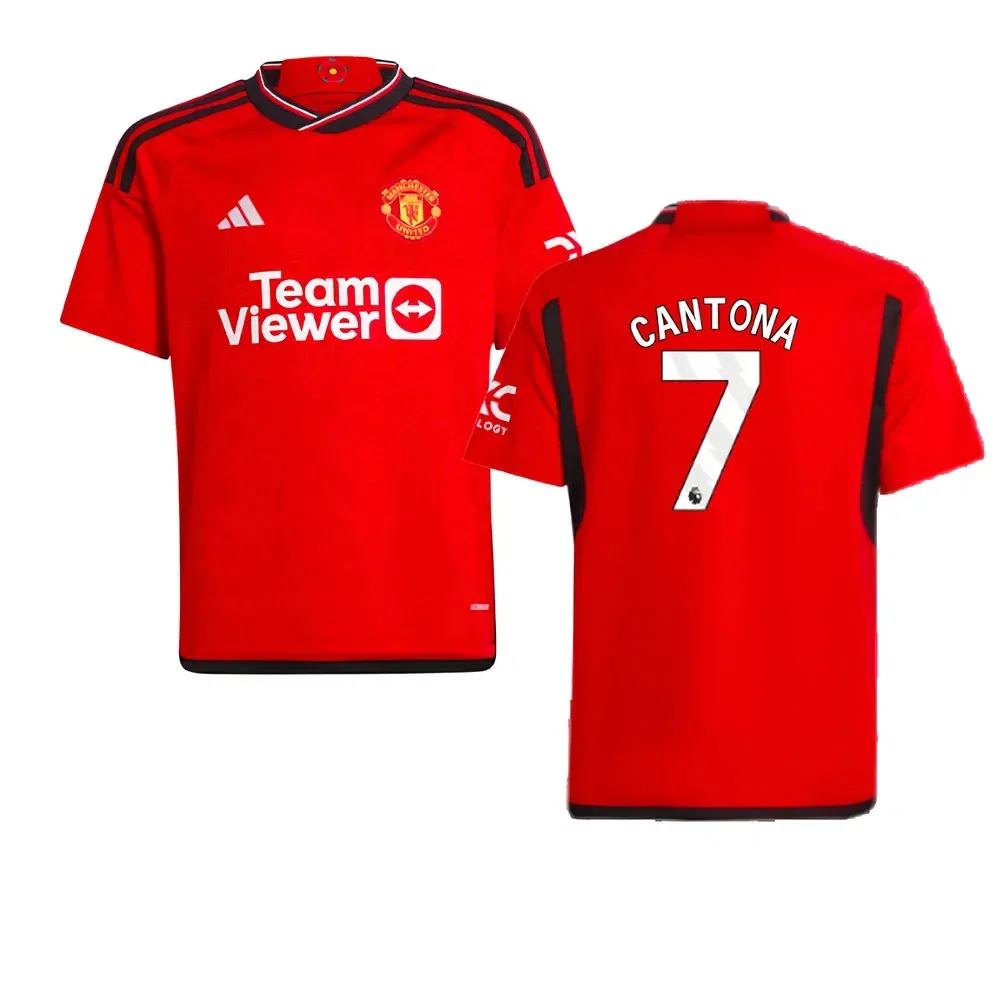 Детская футбольная футболка Манчестер Юнайтед 2023-24 с принтом Кантона 7 Manchester United Fc, красный