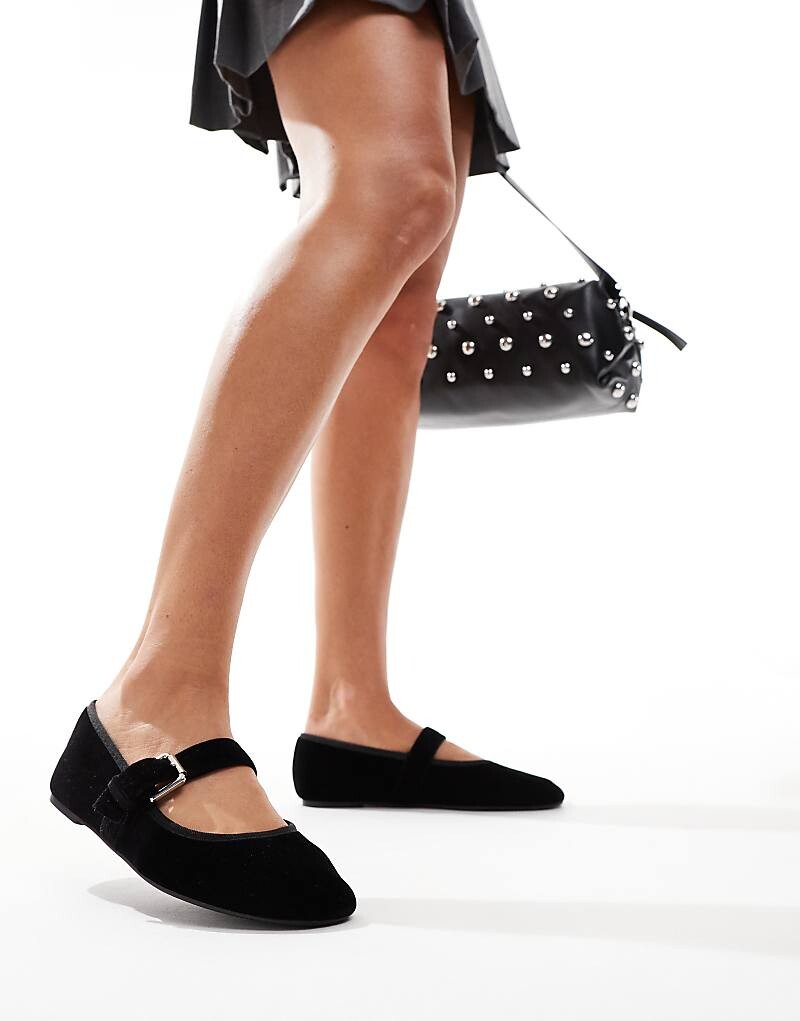 

Черные бархатные балетки ASOS DESIGN – Lou – Mary Jane
