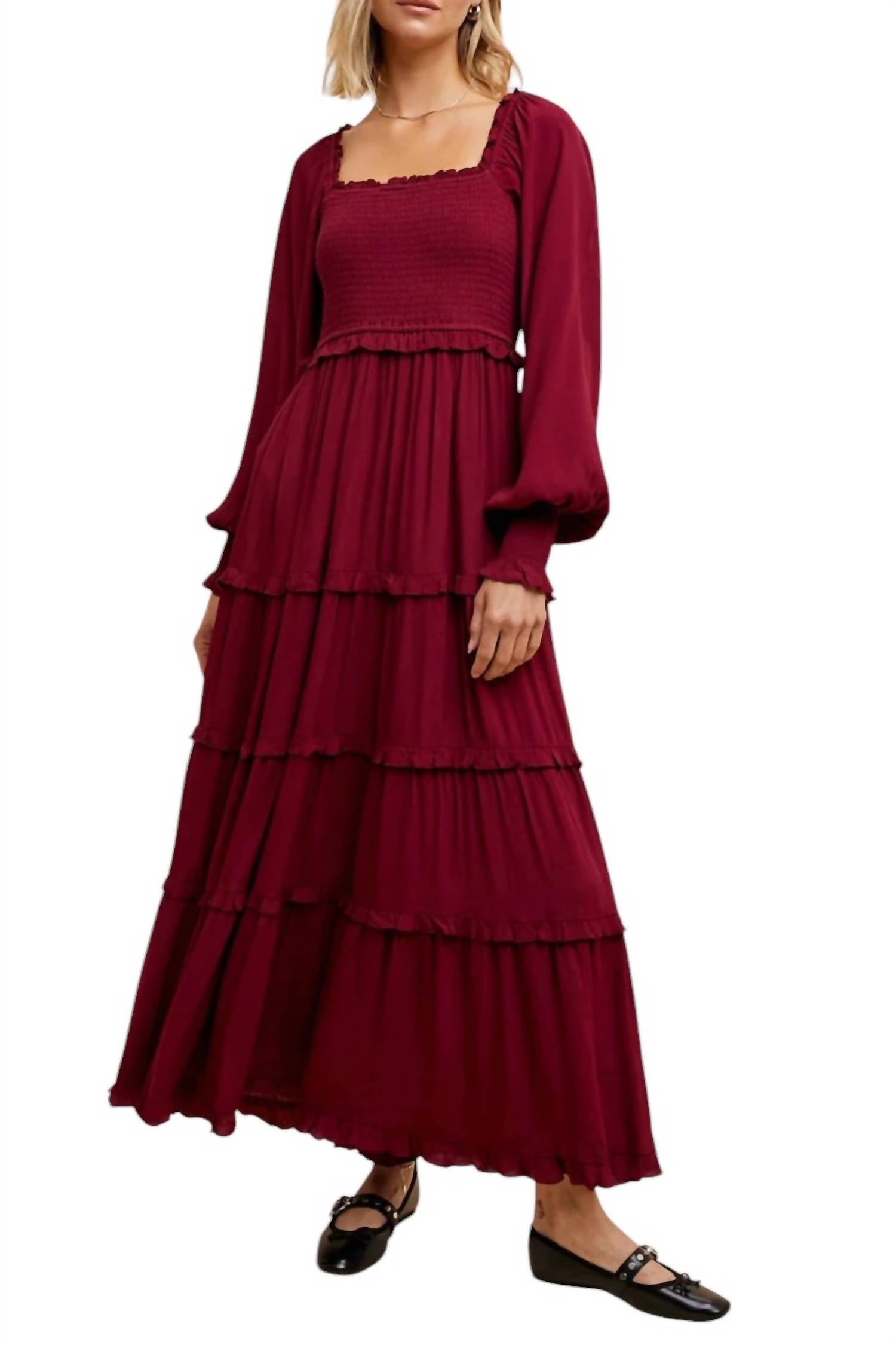 

Платье макси в крестьянском стиле цвета мерло IN-LOOM, цвет merlot