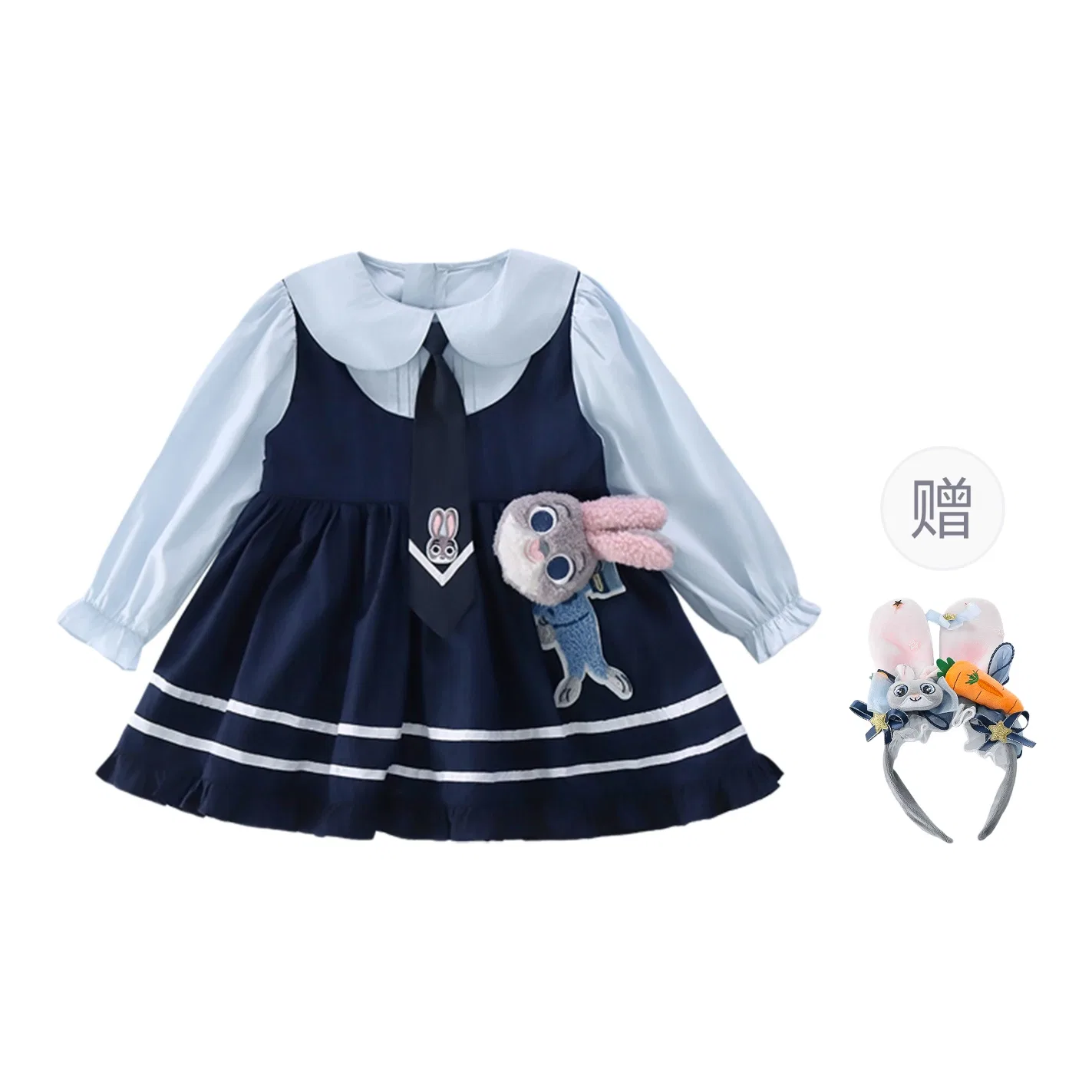 Платье весна-осень-лето для детей 3-7 лет Disney, Navy Blue with Small Hat — фото 3