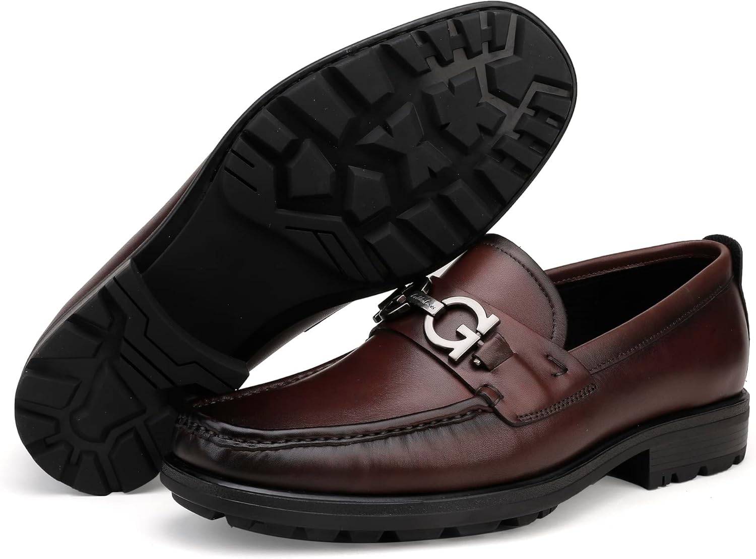 

Мужские платформенные туфли, модные лоферы с пряжкой без шнурков, повседневные кожаные туфли, формальные деловые и свадебные лоферы для мужчин Generic, Coffee