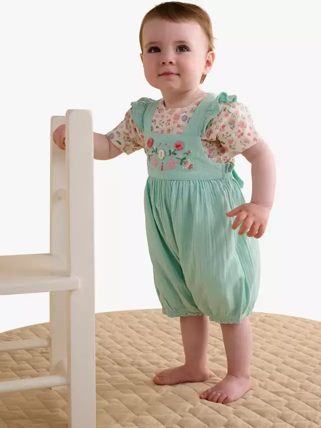 Детский комбинезончик и футболка с вышивкой, цвет алоэ Purebaby — фото 2