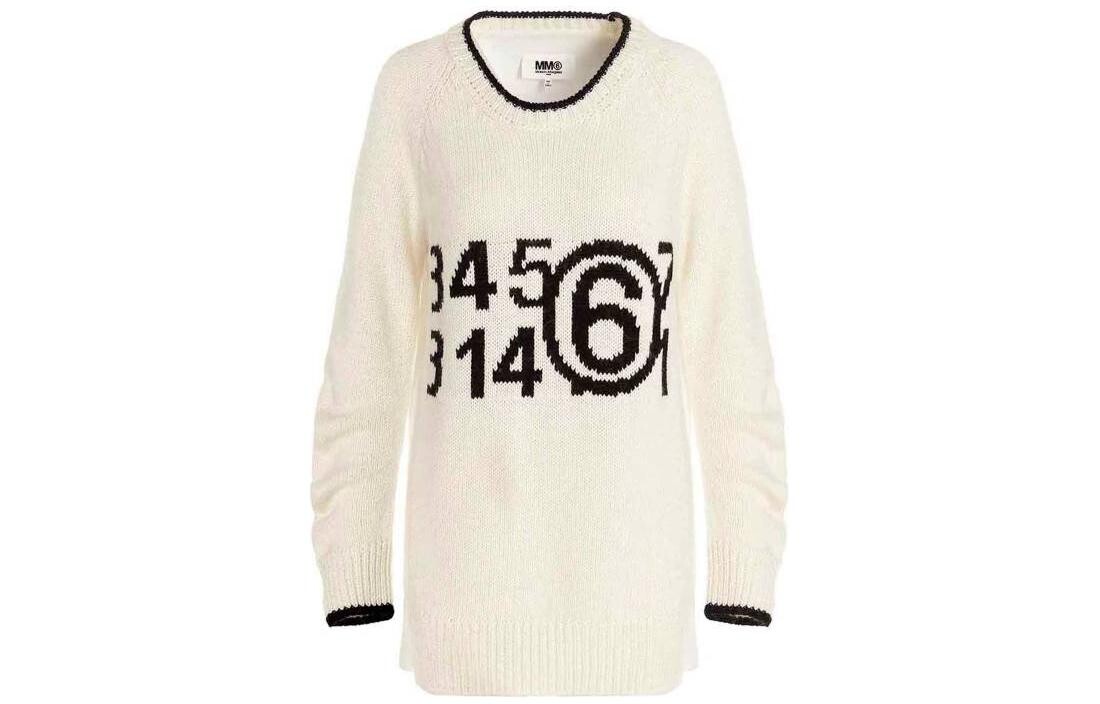 

Свитер Mm6 Maison Margiela Intarsia с круглым вырезом и логотипом, белый
