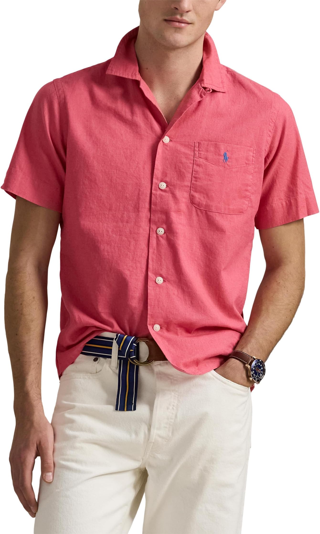 

Рубашка Polo Ralph Lauren Classic Fit Linen-Cotton Camp Shirt, цвет Pale Red