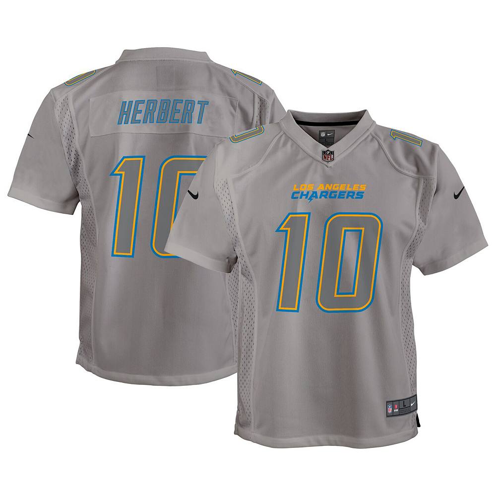 

Молодежный джерси Nike Justin Herbert Grey Los Angeles Chargers Атмосфера игры, цвет Chg Grey