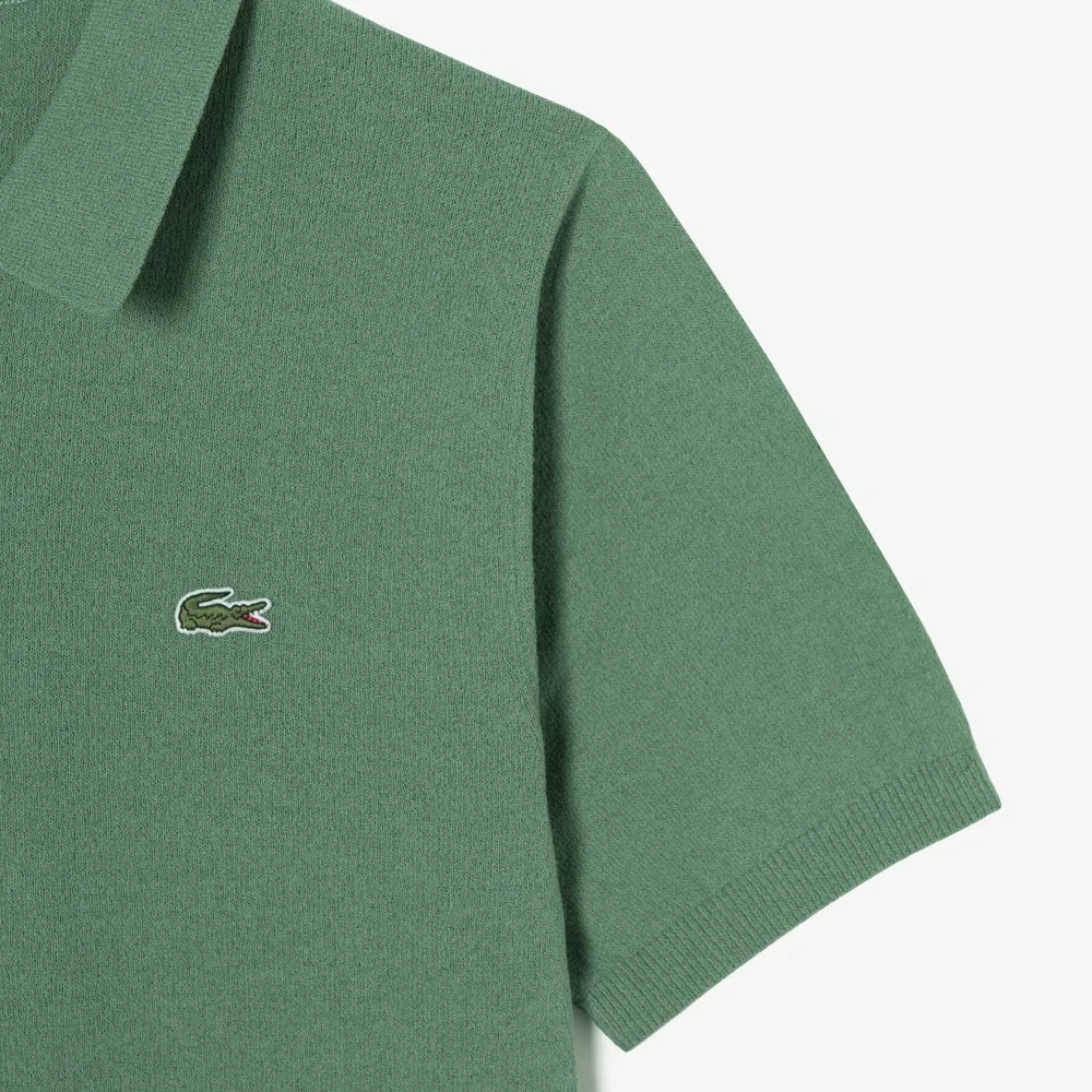 Мужской свитер поло из букле с открытым воротником зелёного цвета от Lacoste — фото 3