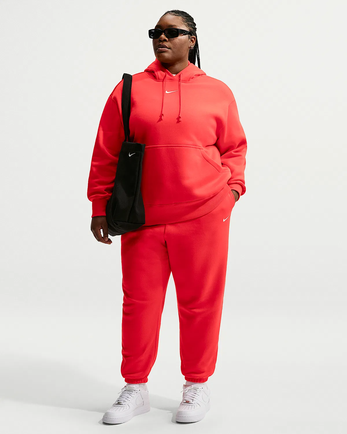 Женские свободные спортивные штаны на высокой талии (плюс сайз) Nike Sportswear Phoenix Fleece, Light Crimson/Sail