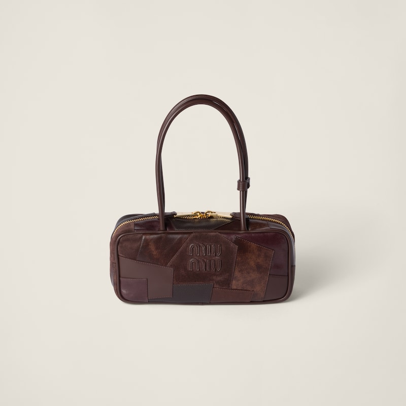 

Красивая кожаная сумка в стиле пэчворк Miu Miu, коричневый