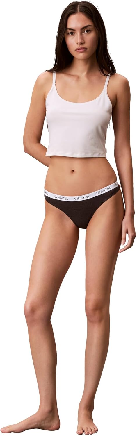 Женские трусики-стринги Calvin Klein Carousel Logo из хлопка и эластичного хлопка, упаковка, Kelly Green/Charcoal/Ck Spark Black — фото 2