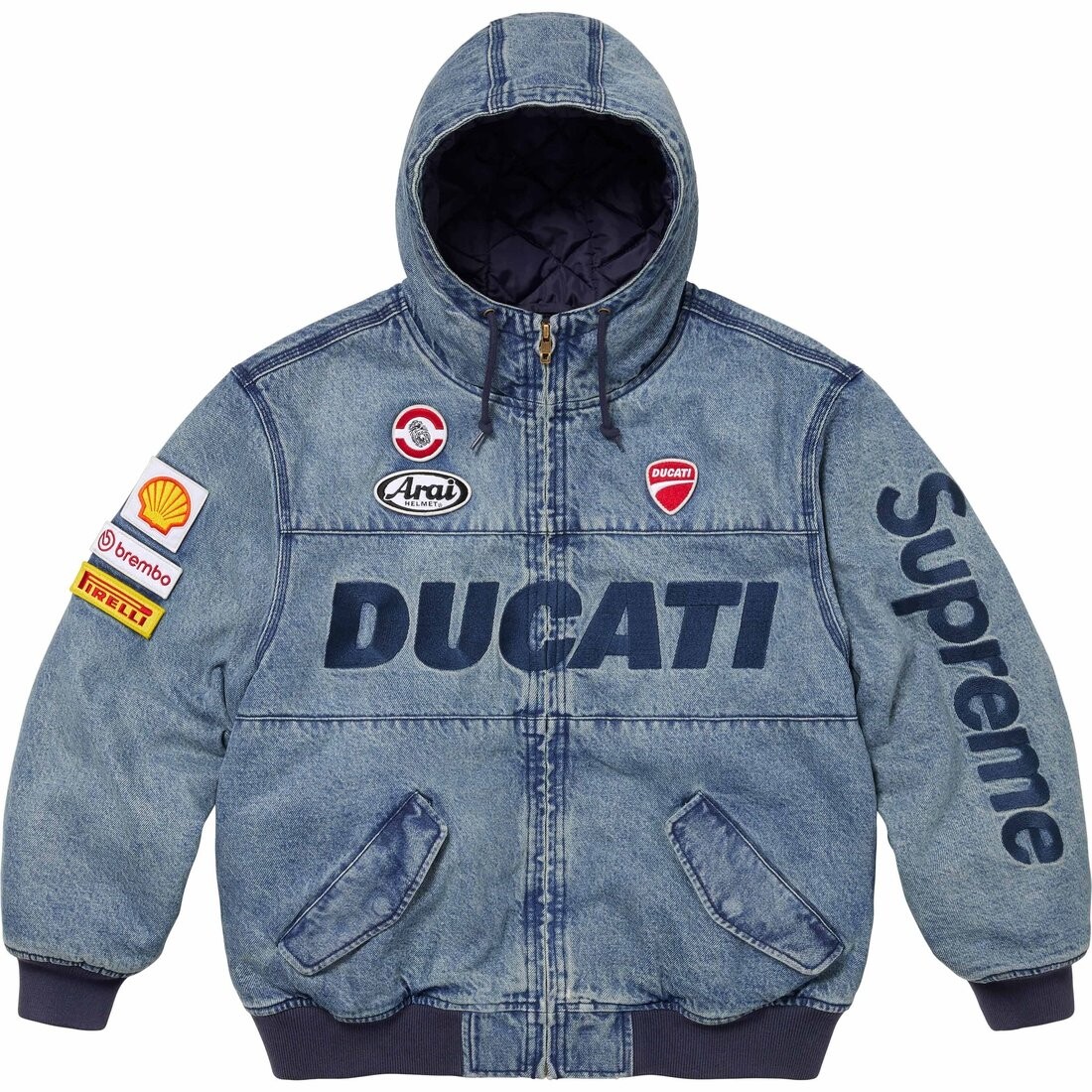 X DUCATI SS24 WEEK16 куртка с капюшоном для гонок унисекс с двумя карманами на молнии с капюшоном и длинным рукавом Supreme, черный — фото 4