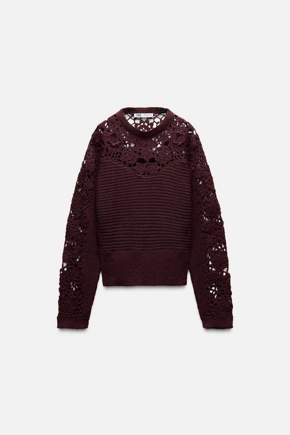 

Вязаный свитер крючком ZARA, бордовый