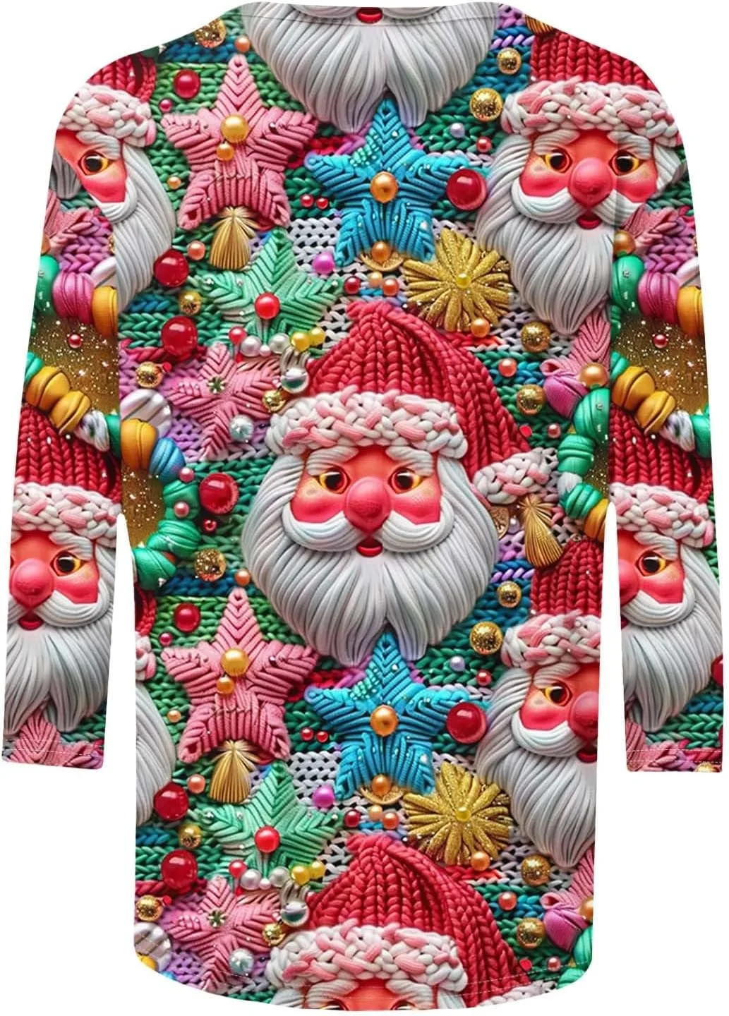 Свитшот Ugly Christmas для женщин с принтом елки и Санта Клауса, 3/4 рукава — фото 4
