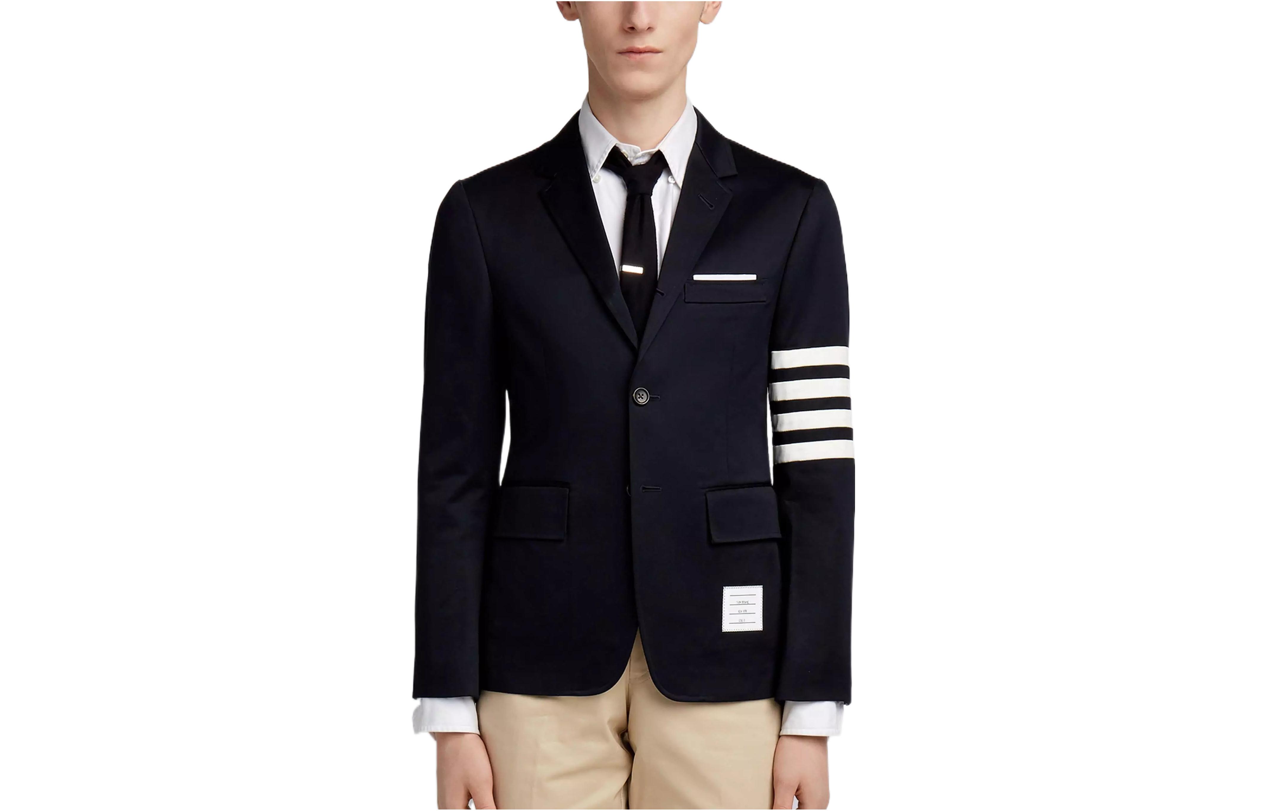 

THOM BROWNE Однобортный блейзер с четырьмя полосками, Marine Blue