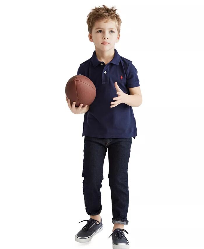 

Рубашка-поло из хлопковой сетки для малышей и маленьких мальчиков Polo Ralph Lauren, синий