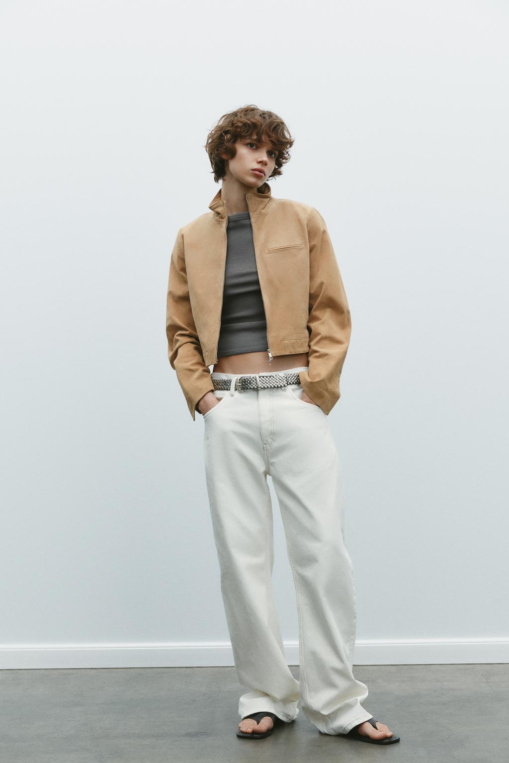 

Замшевая кожаная куртка ZARA, светло-бежевый