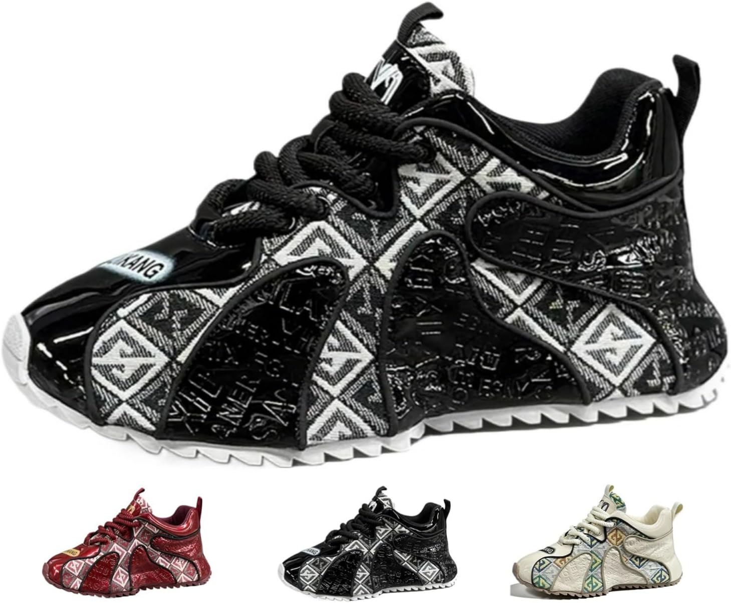 

MACEFIL Модные кроссовки на платформе для мужчин и женщин с ретро-вышивкой, удобные для ходьбы, повседневные кроссовки, черный