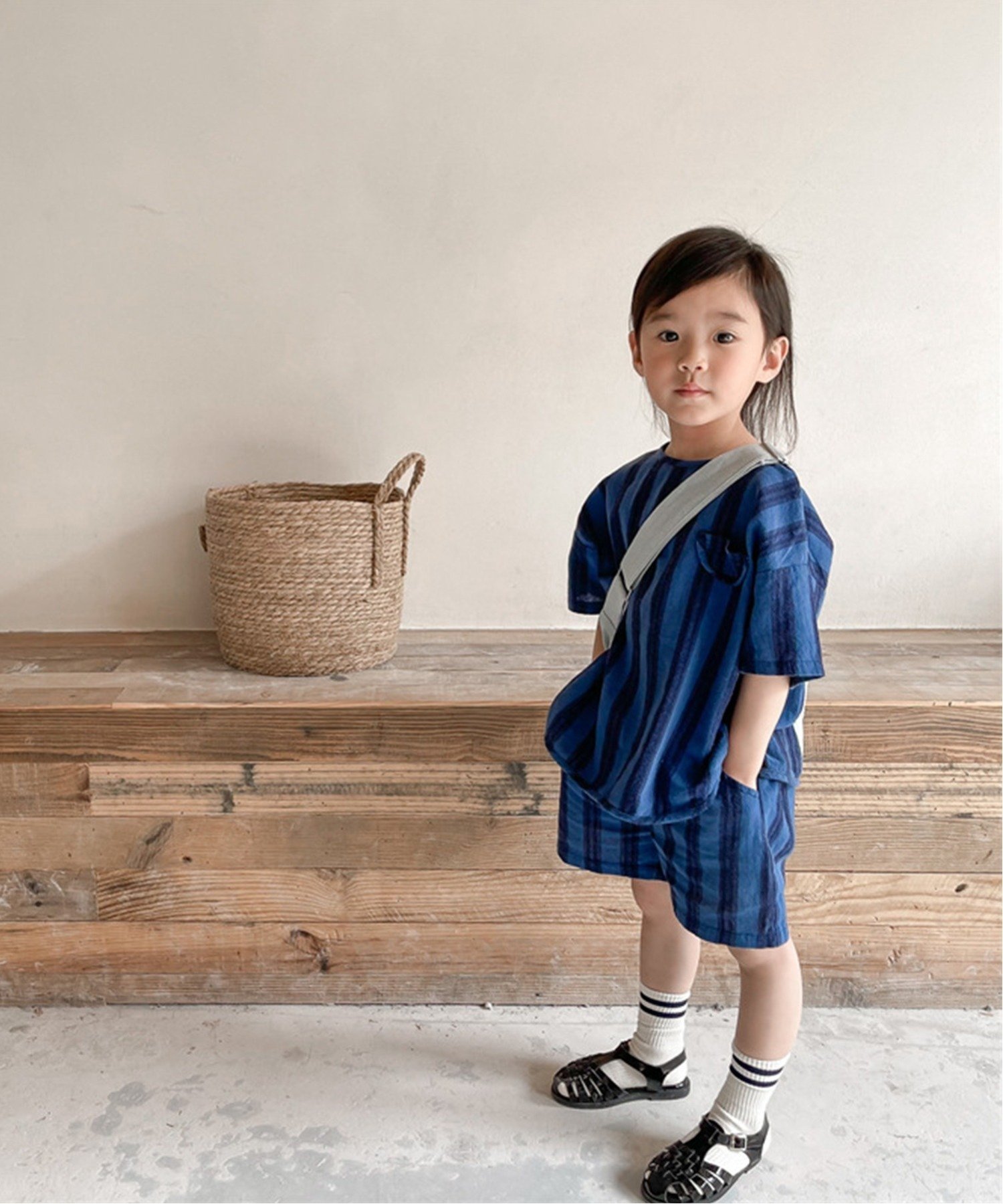 Детский корейский комплект одежды /(K) [aimoha-KIDS-] с коротким рукавом в полоску. Aimoha Kids, Navy — фото 4