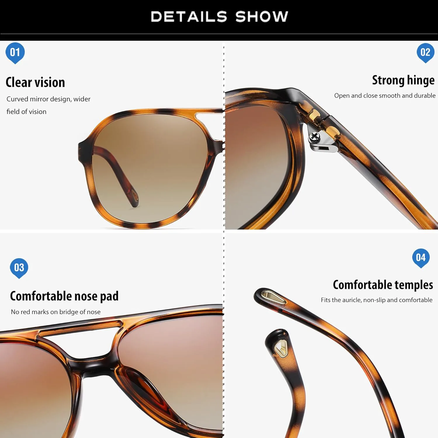 

Солнцезащитные очки-авиаторы Onrtry Retro с поляризацией для женщин и мужчин, классические, винтажные, квадратной формы, в стиле 70-х, A01 Tortoise/Gradient Brown