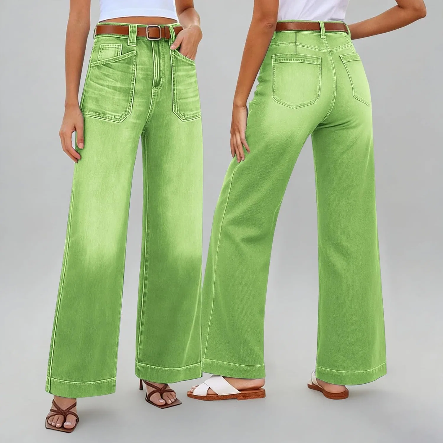 Джинсы wide leg, Y2K, A07 Light Green — фото 3