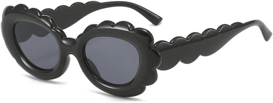 

LVTFCO Женские модные солнцезащитные очки с цветочным рисунком, трендовые овальные, в стиле панк, зеркальные, популярные, конфетные оттенки, защита от УФ-излучения UV400, C1black