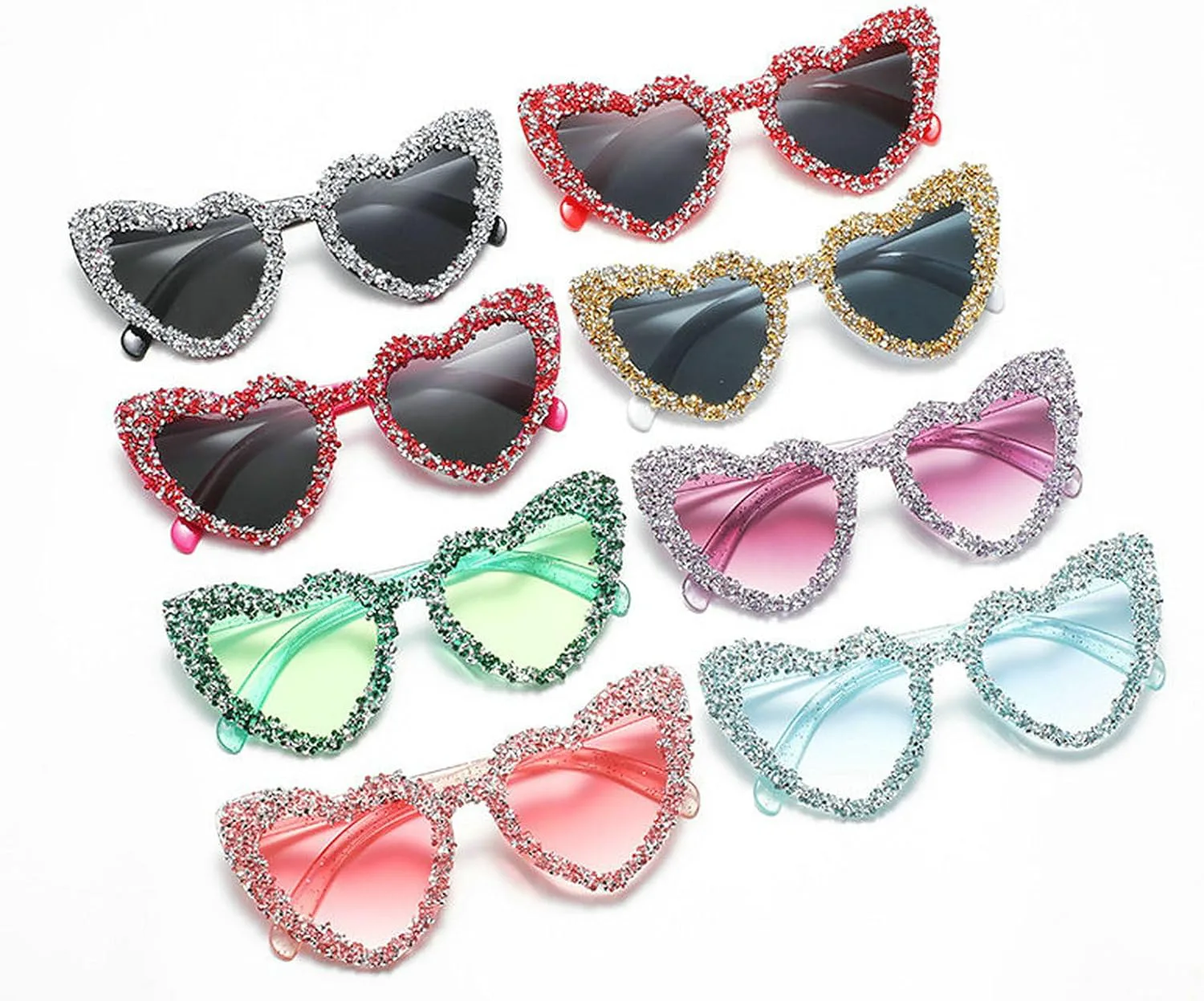 

Солнцезащитные очки COTIA Love Heart с кристаллами для женщин, сверкающее персиковое сердце, стильные очки для вечеринки или выпускного бала с бриллиантами, Pink