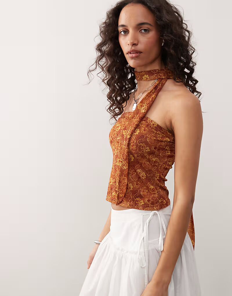 

Топ-бандо с шарфом с тропическим цветочным принтом Reclaimed Vintage, мультиколор