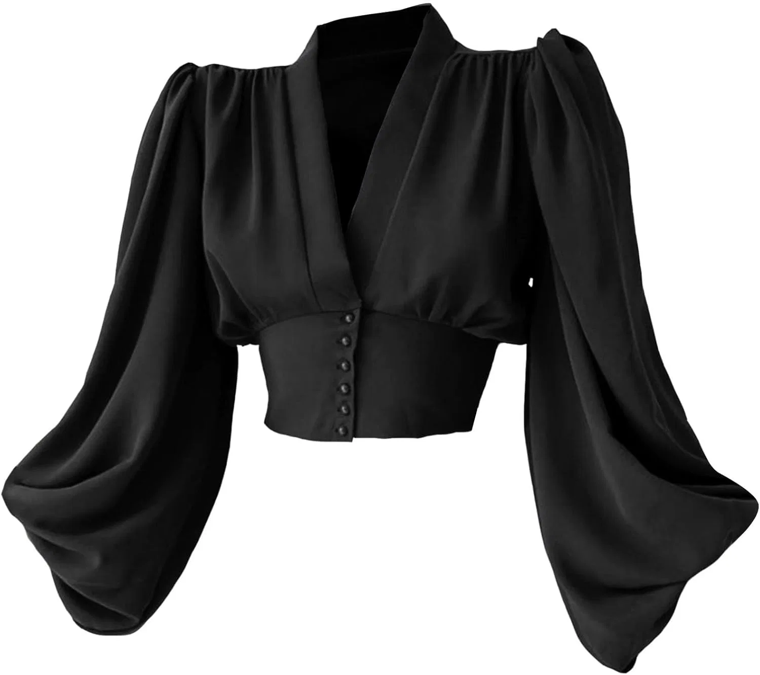 Блуза с V-образным вырезом и пуговицами Summer Casual Blouse, черный — фото 3
